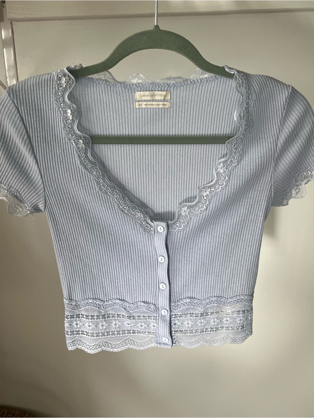 Urban Outfitters Light Blue Lace-Trim Ribbed Crop Top Size Small
